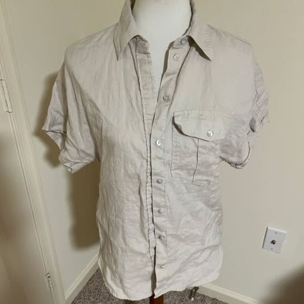 MNG 100% Linen Short Sleeve Button Up Shirt XS / Size 2
